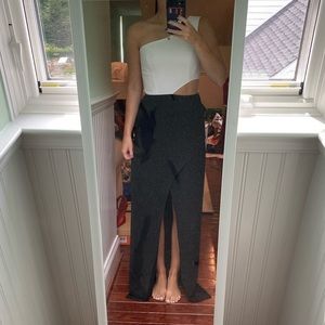 NWT BCBG white black cutout / side slit gown